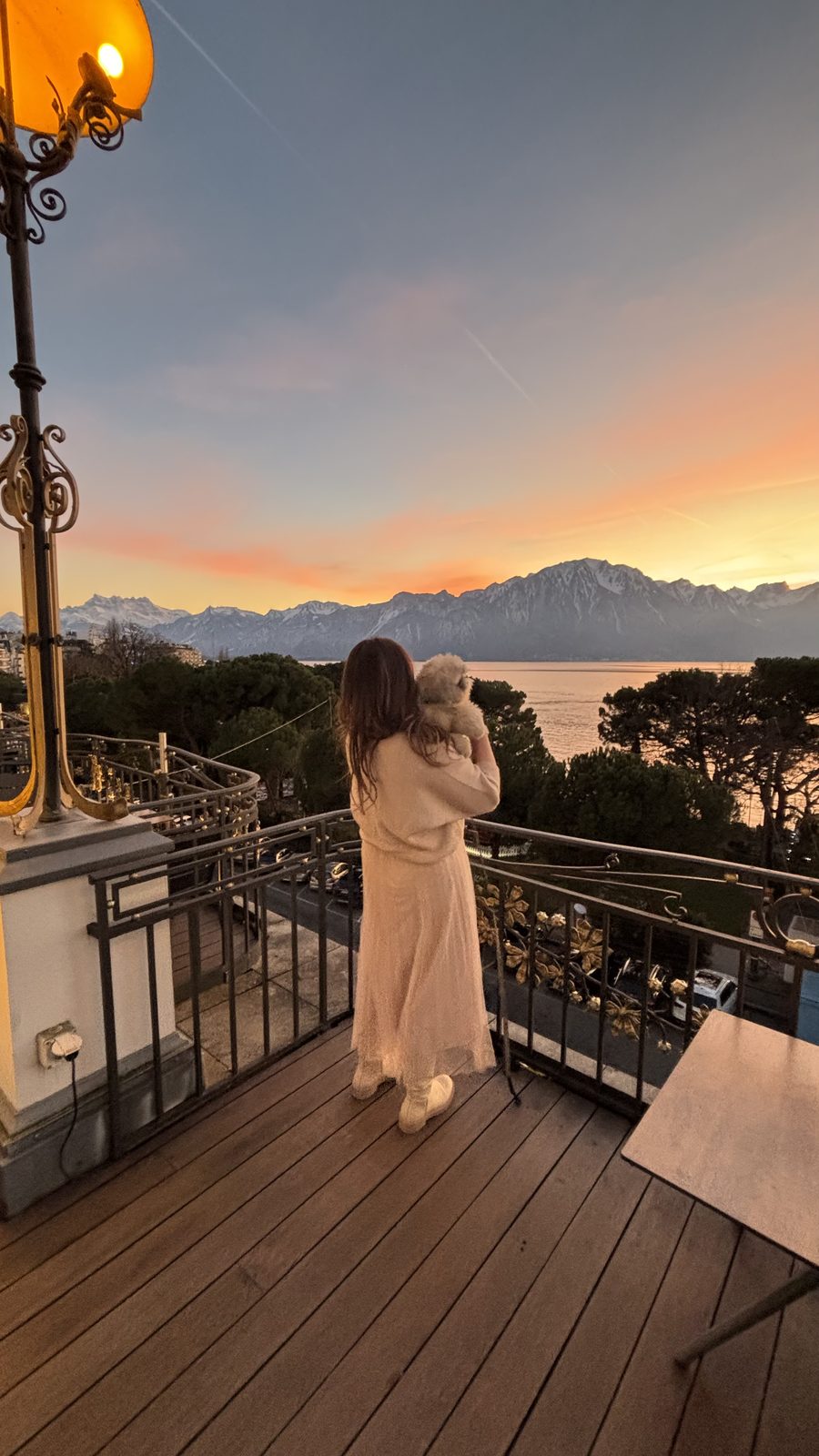 Christmas Day sunset over Lake Geneva from the hotel terrace