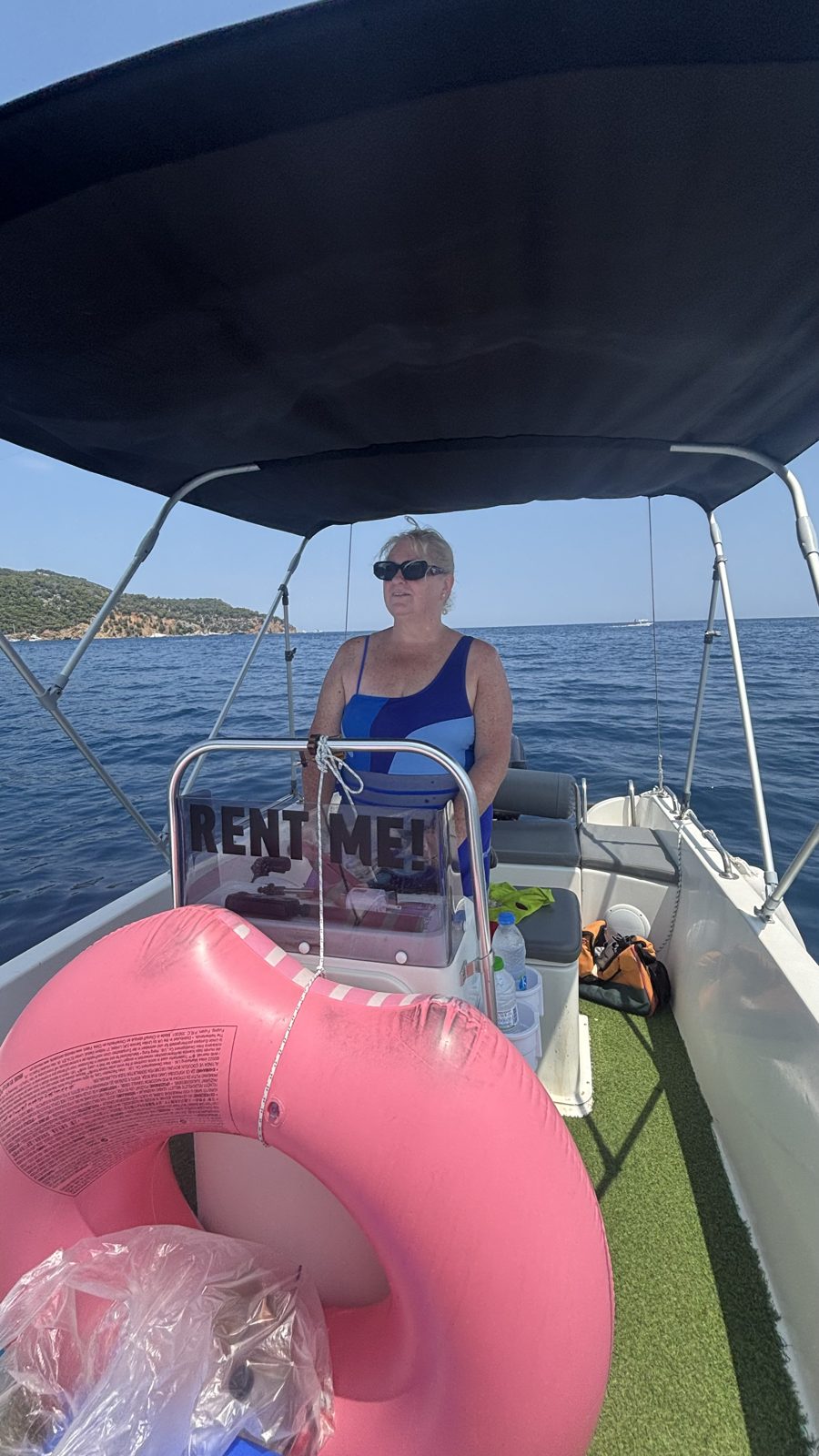 Captain Sandra taking her shift at the wheel of the Pelekanos