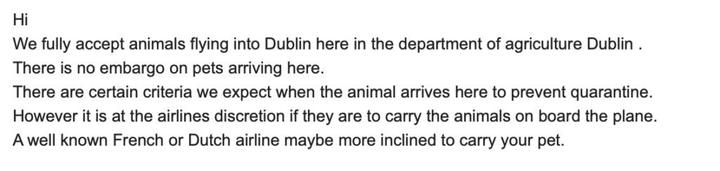 Swiss airlines deny pet boarding