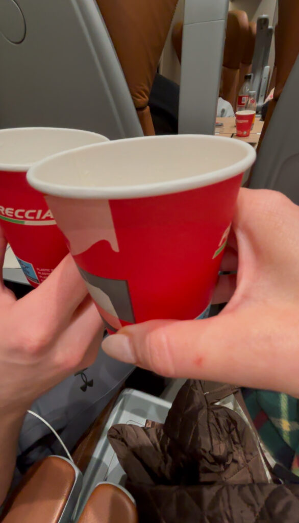 Champagne is champagne even if it's in a paper cup 1st class train venice